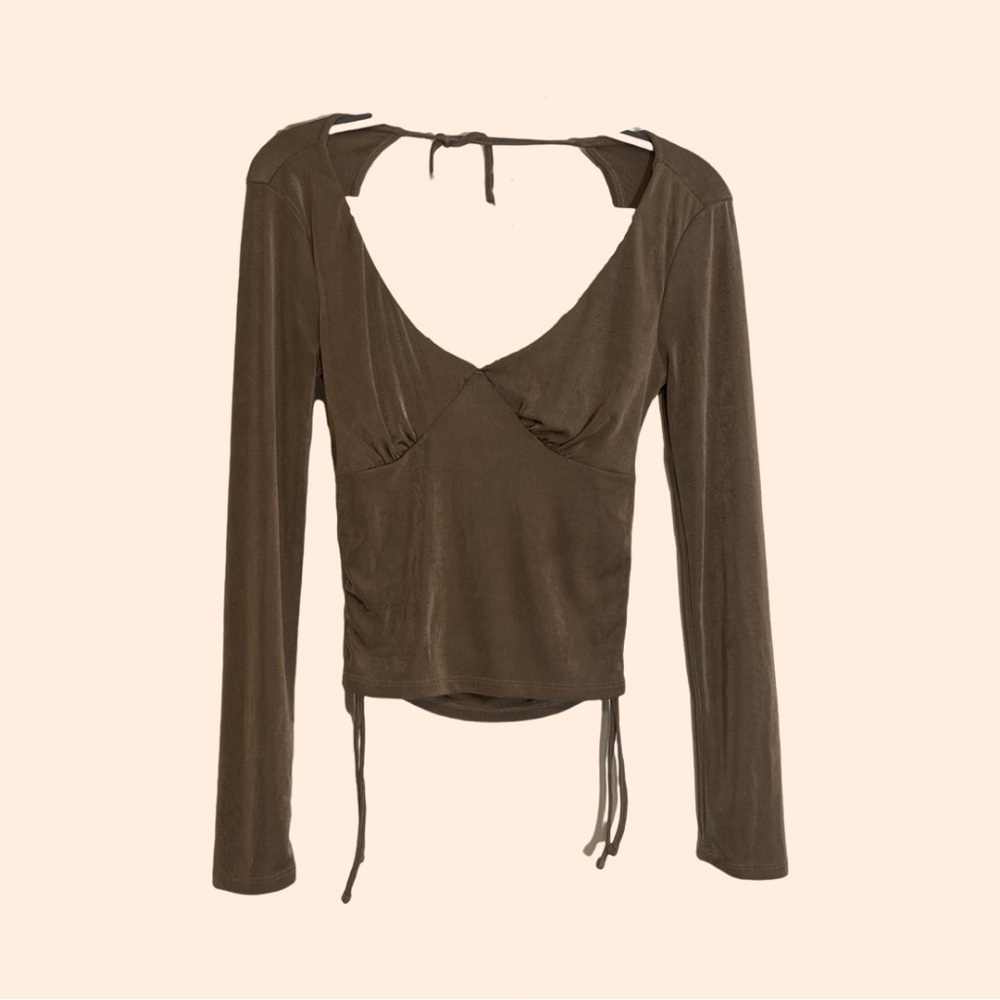 Shimmery Brown Crop Top Open Back